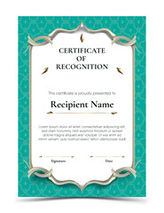Certificate of Recognition template on Thai pattern background