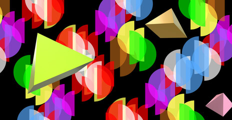 Pyramids in space. Amiable ABSTRACT GEOMETRIC SHAPES. Multicolor varied figures. Cute aesthetic WALLPAPER ideas. Background design image. Creative 3D ILLUSTRATION. Innovator digital rendering.