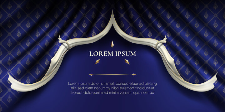 White smooth rip curl edges on wavy silk fabric curtain thai pattern background. Premium Vector