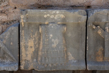 Sculptures and Ancient ruins in the Side Archeology Museum, Antalya, Turkey.