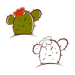 Vector cactus icons with flower along with sketch