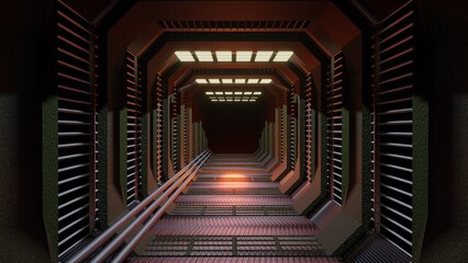 Futuristic tunnel with dark in the end. Long corridor. 3D illustration © Cavan