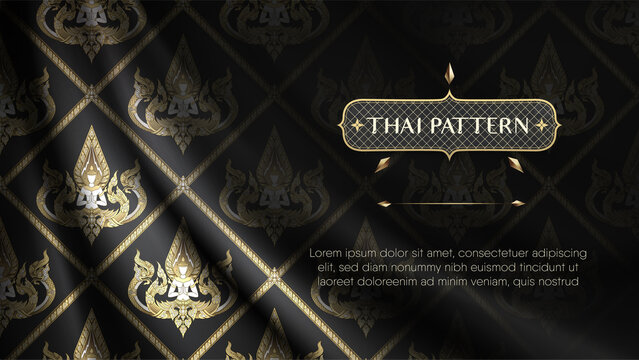 Abstract traditional thai male angel pattern background on rip curl dark green curtain. Premium Vector