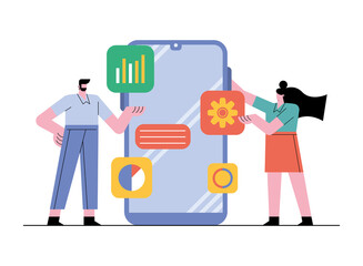 Innovative couple with smartphone