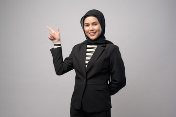 Beautiful business woman with hijab portrait on white background - obrazy, fototapety, plakaty