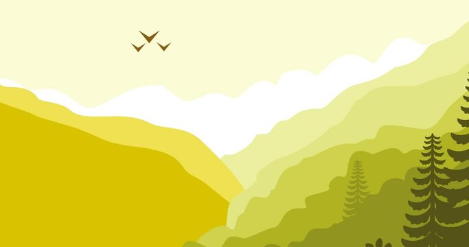 green pine mountains background parallax animation