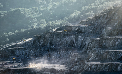 Mining machines working in diabase (dolerite) quarry