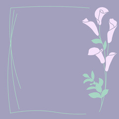Square art template with pink calla flowers frame