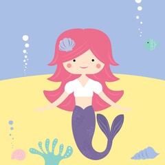 Obraz na płótnie Canvas illustration of mermaids in the sea in cartoon style nautical theme