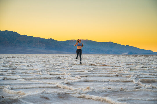 Female posing at Badwater in Death Valley National Park
