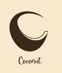 Coconut logo. Nature product coconut emblem. Ripe coco .Engraving style.