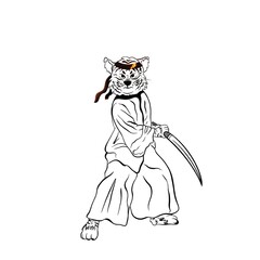 Fototapeta na wymiar Character design tiger samurai. Children's coloring