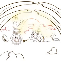 Childrens coloring. Two tribal girls