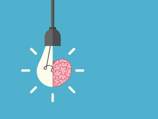 Half light bulb, part brain. Creative idea, inspiration, imagination, mind and creativity concept. Flat design. Vector illustration. EPS 8, no gradients, no transparency