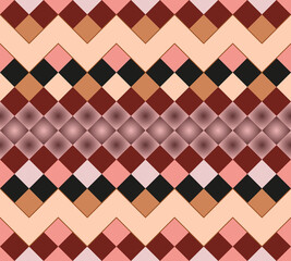 Vector, Seamless, Image in The Form of Squares in Brown and Pink Tones, Arranged in A Zigzag Shape and A Gradient Stripe. Can Be Used in Design and Textiles