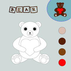 Coloring book of a cute bear. Educational creative games for preschool children
