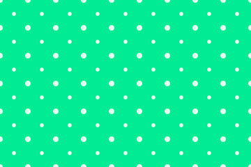 Seamless polkadot pattern. Repeated polka dot ornament with big and small dots on green background. Vector illustration. Pattern templates in Swatches panel.
