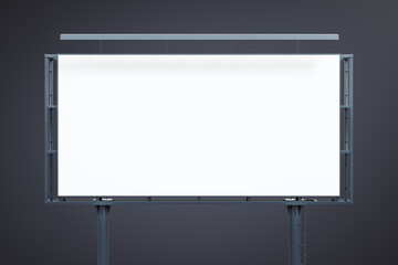 Blank white horizontal billboard isolated on dark background, front view. Mockup, 3D Rendering
