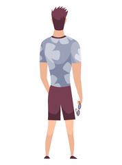 People character back view. Young human. Cartoon vector man standing illustration. Adult people from behind. Male character in casual outfit