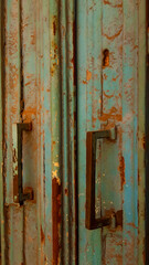 flaky rust natural oxidization colours and patterns of a pair of door handles