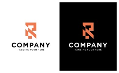 R Letter pixel logo design digital Monogram Vector Template - Initial Icon and Symbol Illustration. on a black and white background.