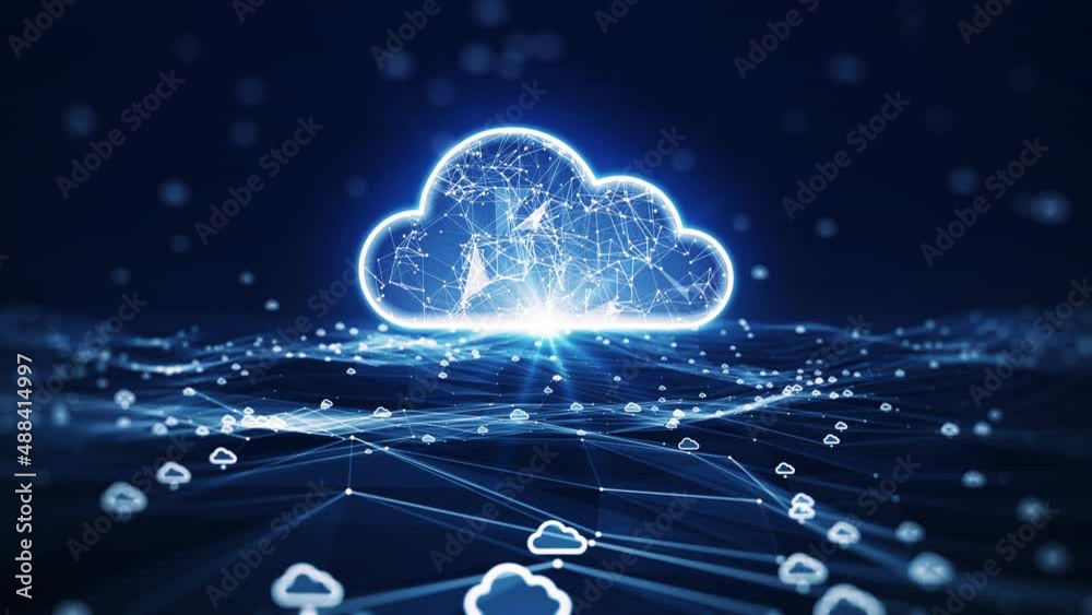 Leinwandbilder cloud computing technology concept transfer database to cloud. there is a prominent large cloud icon