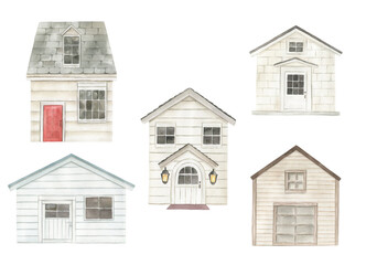Watercolor scandinavian houses collection. Hand drawn illustration on white background - 488415508