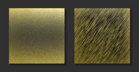 Golden backgrounds set. Shiny Gold grunge halftone texture. Vintage vector illustration. Bright background for christmas cards, luxury flyers or banners. Vector illustration