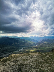 Fototapeta premium Beautiful breathtaking view of the mountains during a thunderstorm in Dagestan, Caucasus Russia