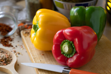 Green , yellow and red bell pepper.