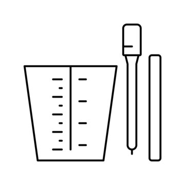 measuring cup and stick tool resin art line icon vector illustration