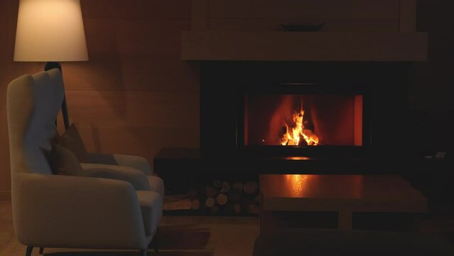 The beautiful view on a burning fireplace