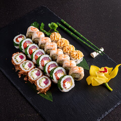 sushi on the black stone