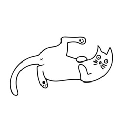 Isolated vector black and white illustration card of cartoon lined cat
