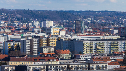 Naklejka premium View over the skyline of Graz during Winter