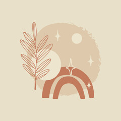 Mid century abstract shapes decorative background or layout, universal aesthetic floral card