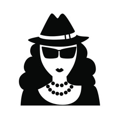 Woman portrait with hat, pearl necklace and sunglasses. Sketch vector illustration