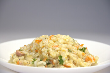 Boiled rice. On a white background. On a white background.