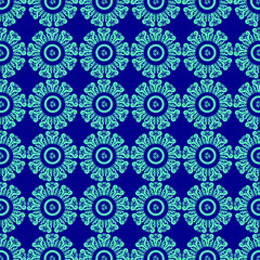 Vector geometric sketched flower print in gray, black and blue colors - seamless vector in illustration background.