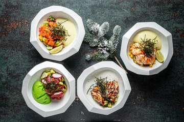 Raw fish poke bowl  with sauce