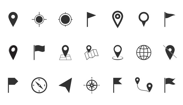Location icons set. Vector illustration. Flat.