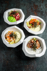 Raw fish poke bowl  with sauce