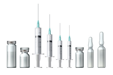 Set of Realistic Bottles and Syringes. Coronavirus Vaccine, Botox, Filler, Hyaluronic Acid Closeup. - 488419974