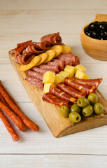 Charcuterie board. Board with snacks.