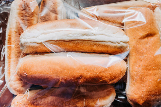 Fresh Hot Dog Buns Packed In A Plastic Bag