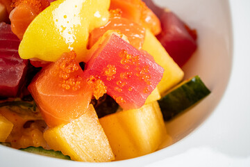 Raw fish poke bowl  with sauce