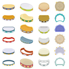Tambourine vector cartoon icon set . Collection vector illustration timbrel on white background. Isolated cartoon illustration icon set of tambourine for web design.
