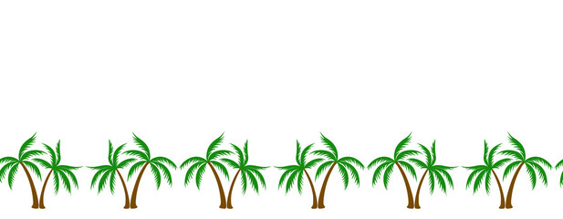 Fototapeta premium Palm trees bottom border divider vector illustration. Tropical trees holiday banner border cool summer design.