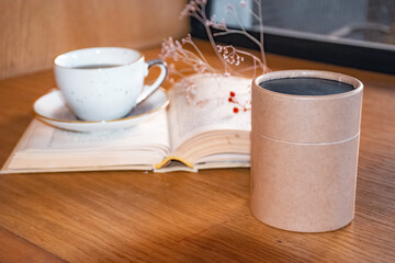 cup of coffee and books