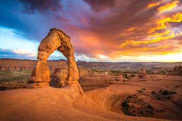 Sunset over delicate arch, Arches National Park